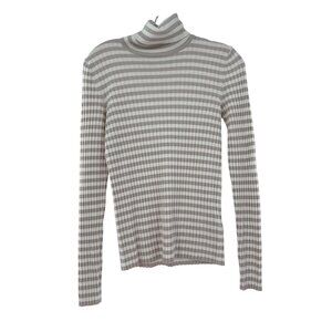 Anna Seravalli Ribbed Checkered Beige & White Turtleneck Sweater Medium